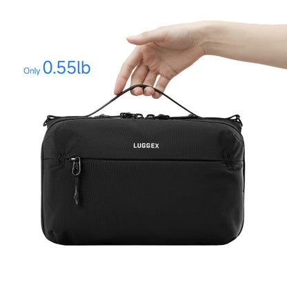 LUGGEX lightweight convertible crossbody organizer bag held by hand, 0.55 lb  