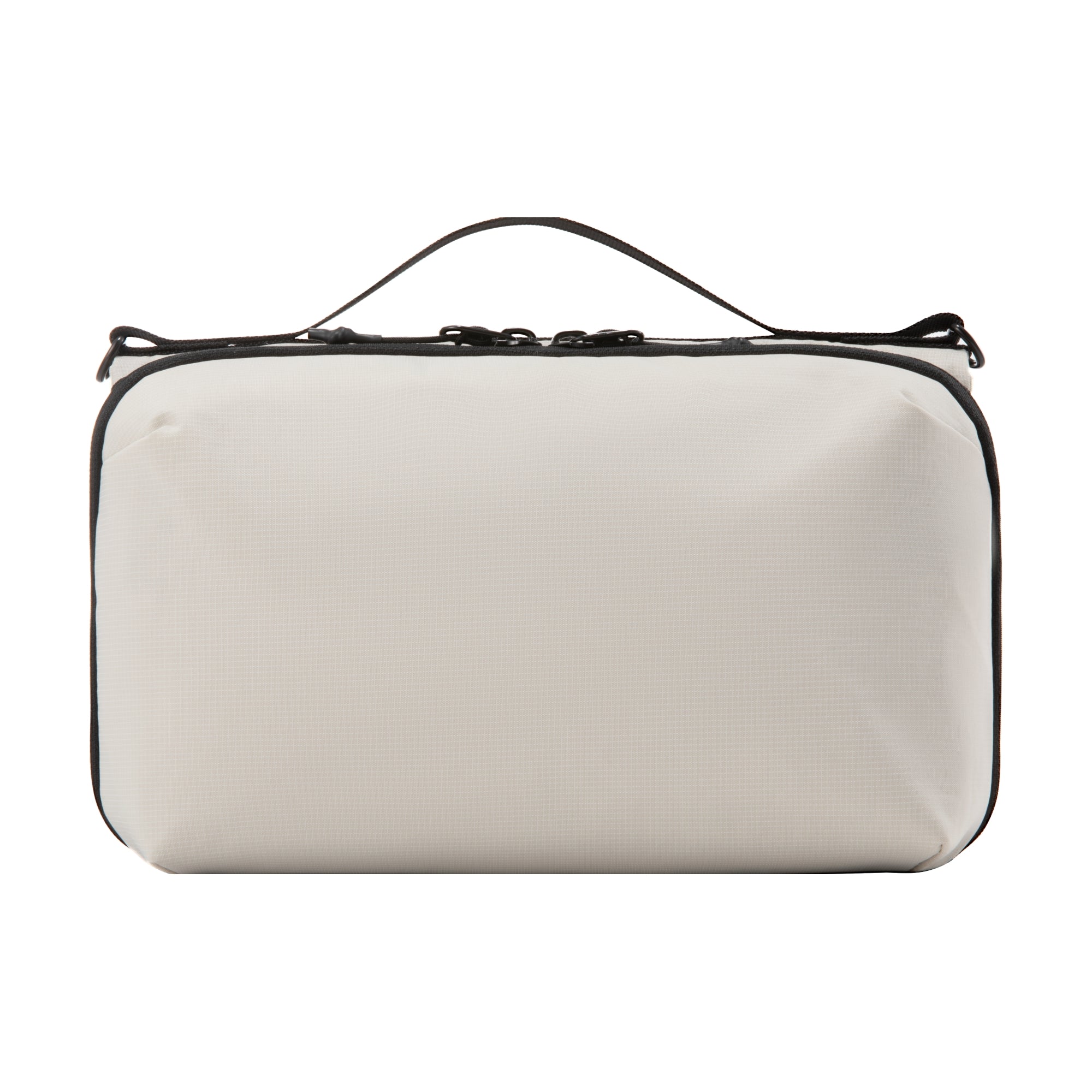 LUGGEX convertible crossbody organizer bag back view with smooth padded exterior #color_beige #show