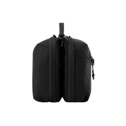 LUGGEX convertible crossbody organizer bag side view showing dual compartments and slim profile #black #show