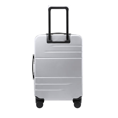 LUGGEX FLA front open carry-on suitcase with reinforced side foot pads and rivet-free aluminum frame—designed to protect the shell when placed on its side.

