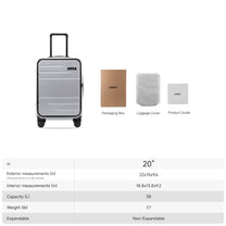LUGGEX FLA front open carry-on suitcase with reinforced side foot pads and rivet-free aluminum frame—designed to protect the shell when placed on its side.

