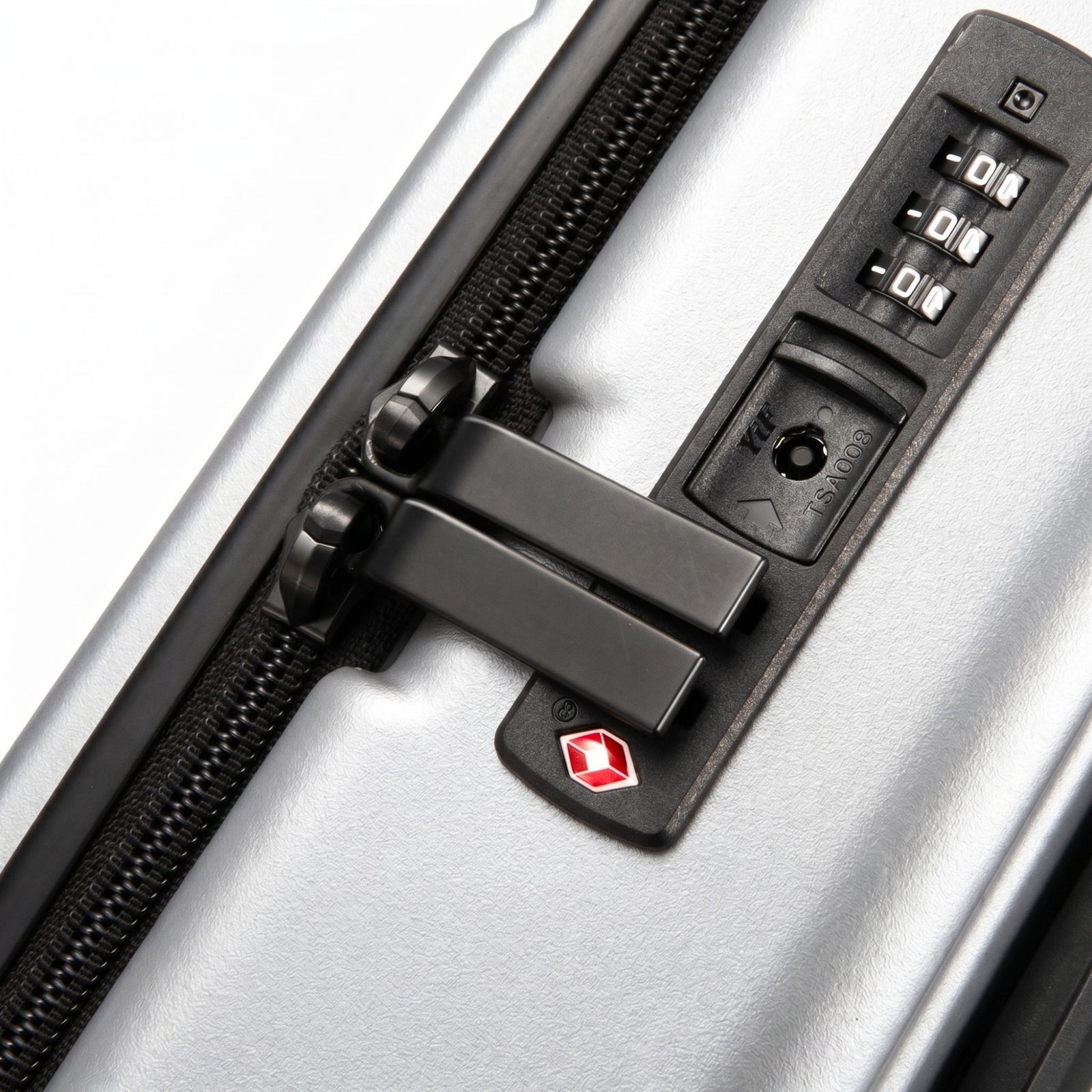 LUGGEX FLA front open carry-on suitcase with reinforced side foot pads and rivet-free aluminum frame—designed to protect the shell when placed on its side.

