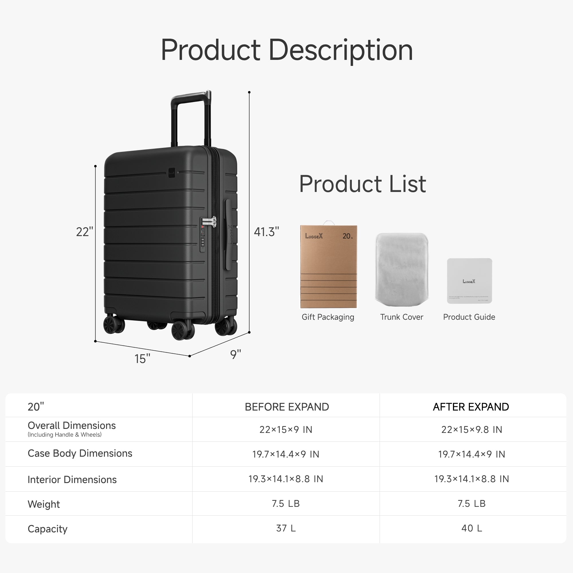 Luggex HUP3 Core | New Carry On With DiHook, Back Pocket – LUGGEX