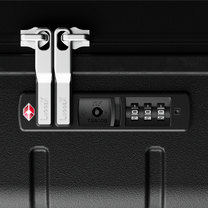 Close-up of HUP luggage TSA008 combination lock with secure zipper system, providing TSA-approved protection for safe and reliable travel. #color_black #show