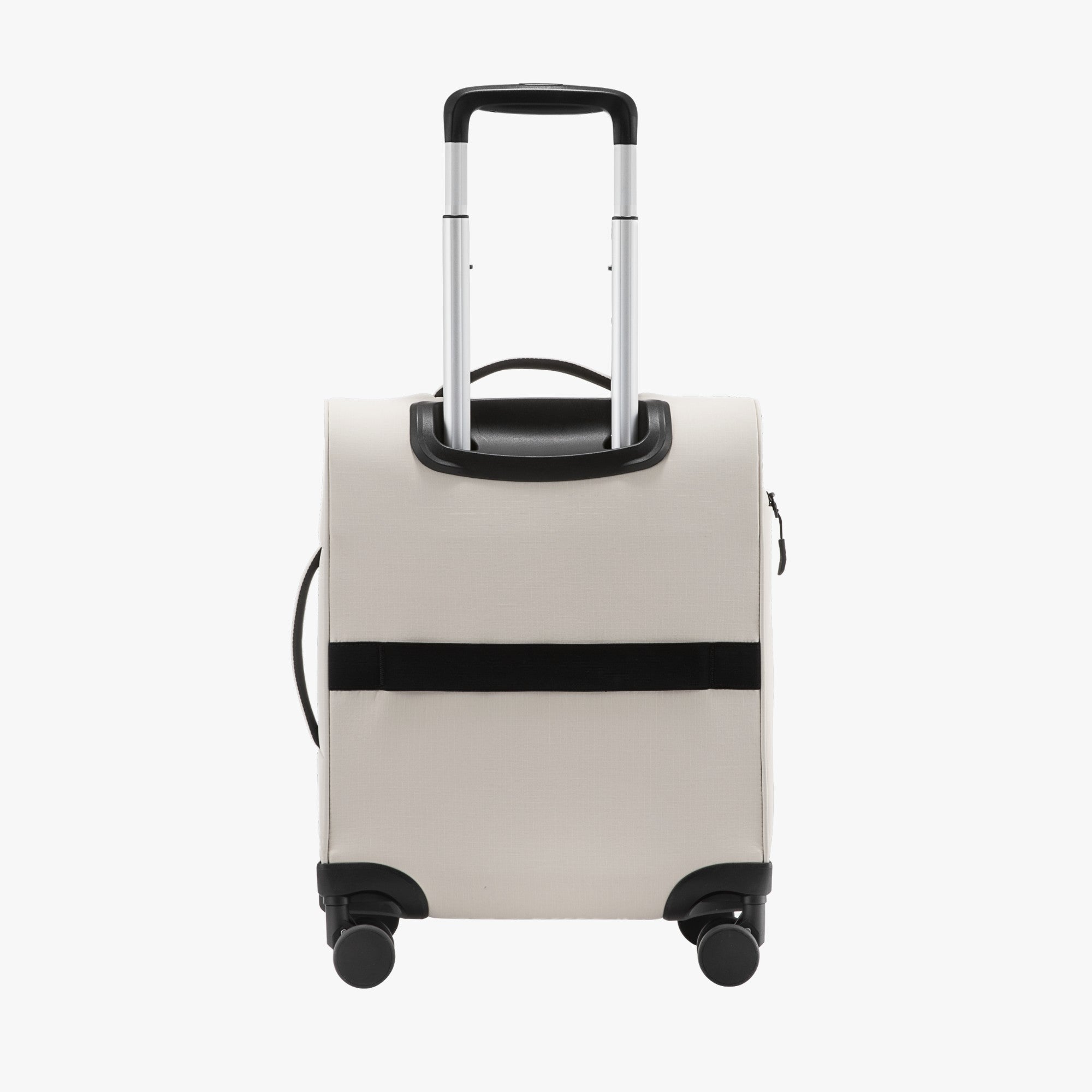 Back view of LUGGEX 16-inch lightweight underseat carry-on with luggage sleeve strap that slides over suitcase handles for convenient airport travel.
#show #color-beige