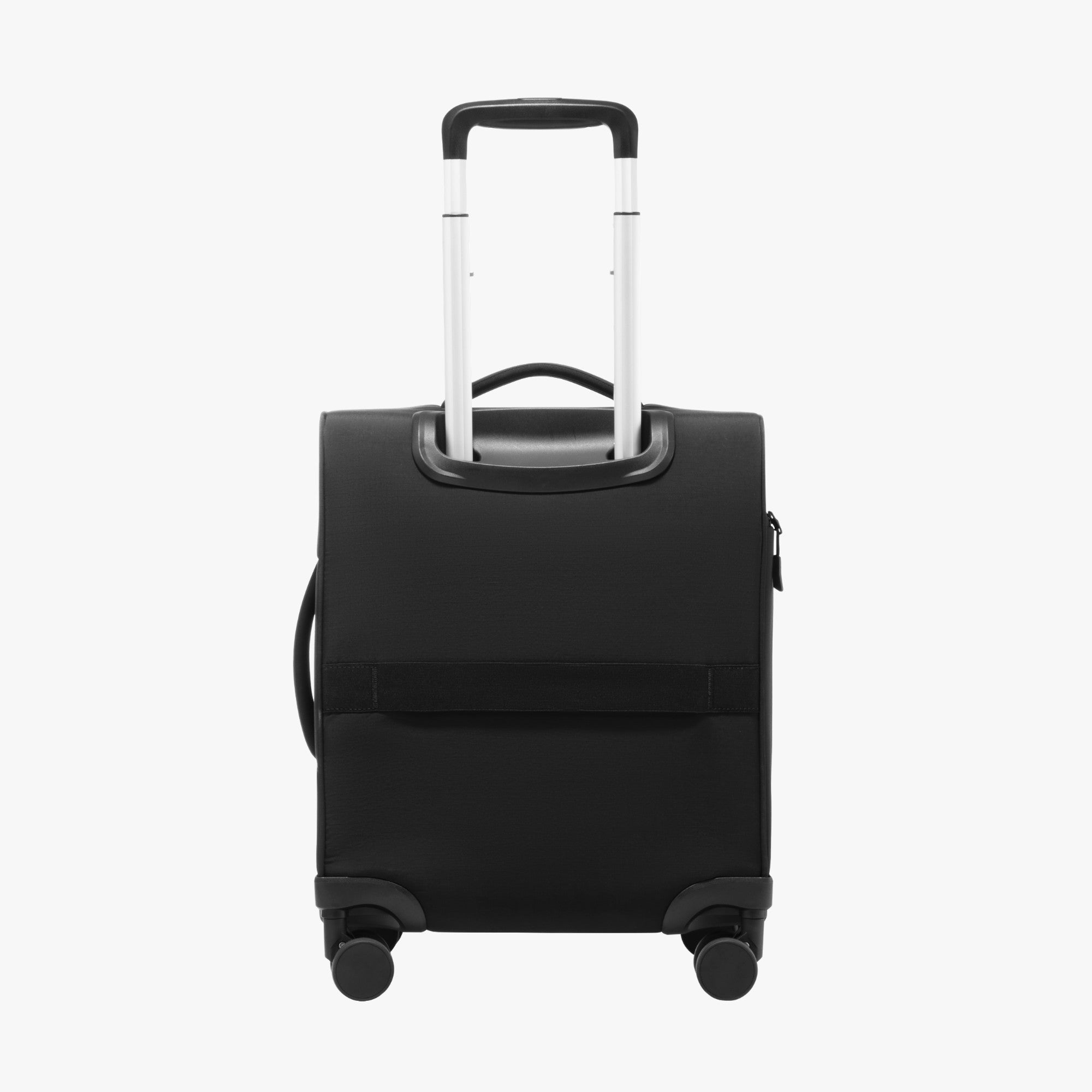 Back view of LUGGEX 16-inch lightweight underseat carry-on with luggage sleeve strap that slides over suitcase handles for convenient airport travel.
#show #color-black