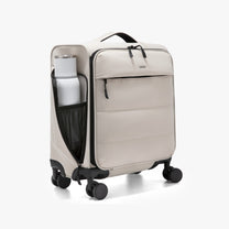 LUGGEX 16-inch lightweight underseat carry-on luggage with side mesh water bottle pocket, designed to hold bottles up to 7.5 cm in diameter for easy access during travel.
