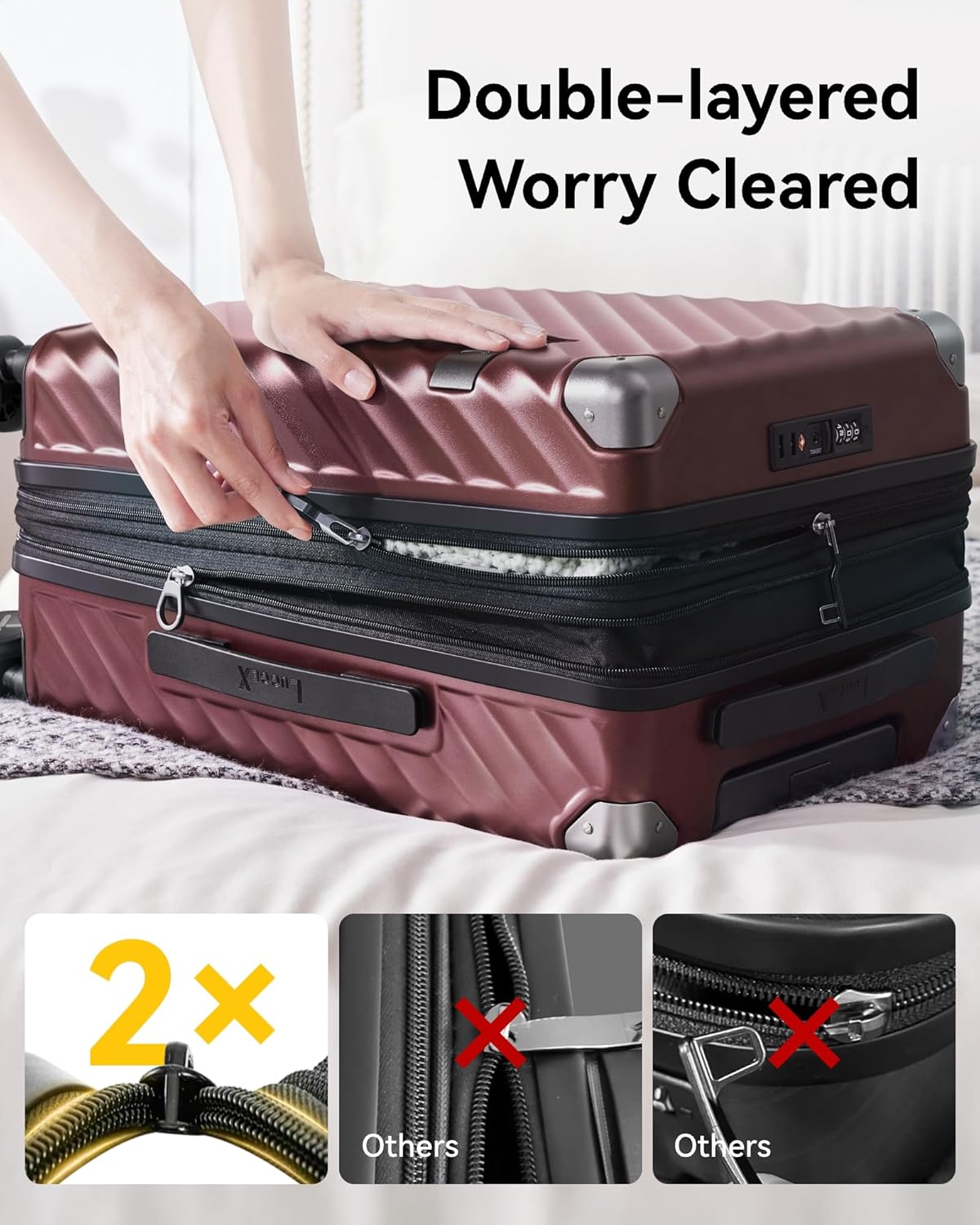 Compact luggage with TSA lock, textured scratch-resistant shell, 360° spinner wheels, interior compression straps, and telescopic handle for seamless air travel
