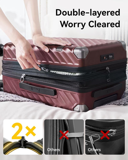 Compact luggage with TSA lock, textured scratch-resistant shell, 360° spinner wheels, interior compression straps, and telescopic handle for seamless air travel
