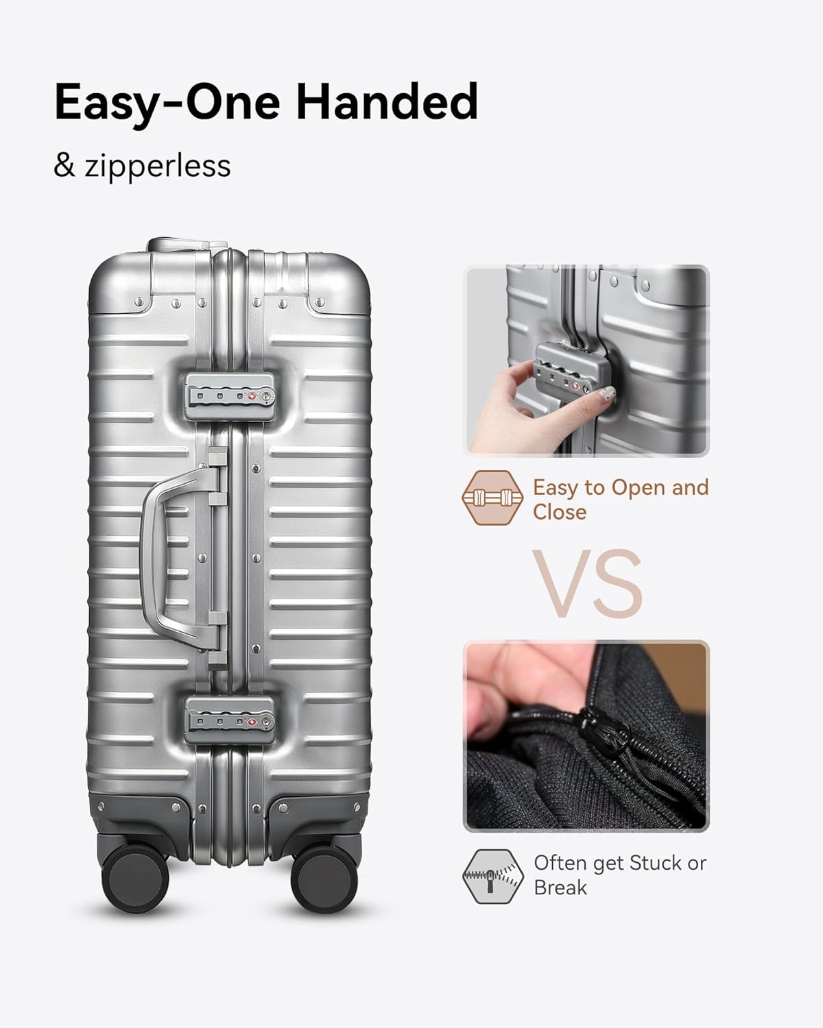 Zipperless Aluminum Carry-On Luggage with TSA Lock for Fast Access at Airport Travel, Durable Handbag & Shopping Bag Design for Secure Trips
#color_silver