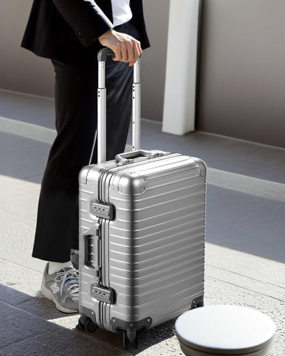 Zipperless Security Luggage Carry-On with Aerospace Aluminum Frame, TSA-Approved Lock, Sleek Durable Design & Easy-Grip Handle for Travel
#color_silver