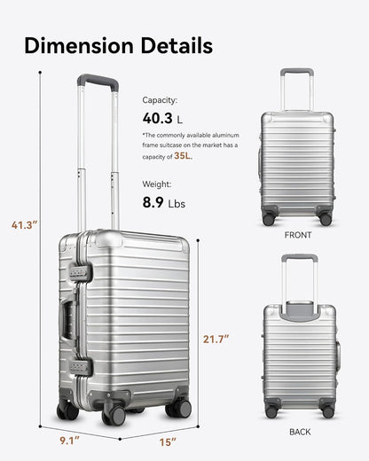 Zipperless Aluminum Carry-On Luggage - Durable Gift-Ready Travel Bag with Secure Closure & Compact Size for Effortless Trips
#color_silver