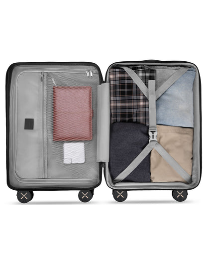 Lightweight carry-on luggage with 360° spinner wheels, TSA-approved lock, and durable polycarbonate shell for airline-compliant travel.
