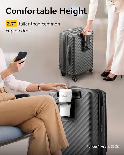 Carry On Luggage Cup Holder for Travel - Secure Coffee Mug Attachment at Airports & Cafes, Fits Handbags & Suitcases Conveniently
