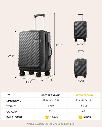 Airline-Approved Carry On Luggage Size 21x14x9 Inches, TSA-Compliant Suitcase for US Travel

