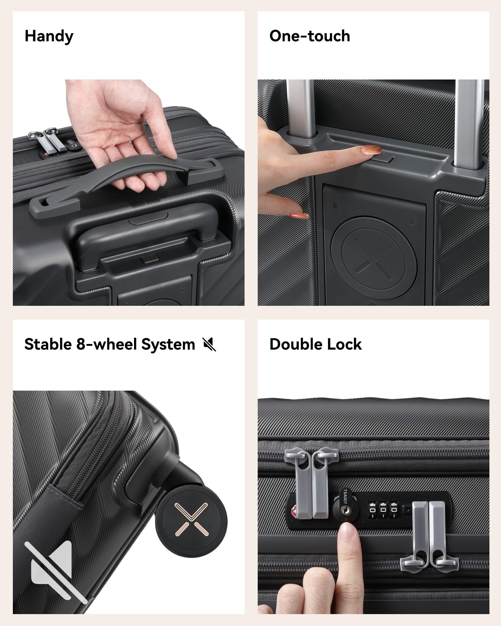 Lightweight carry-on luggage with 360° spinner wheels, TSA-approved lock, and durable polycarbonate shell for airline-compliant travel.
