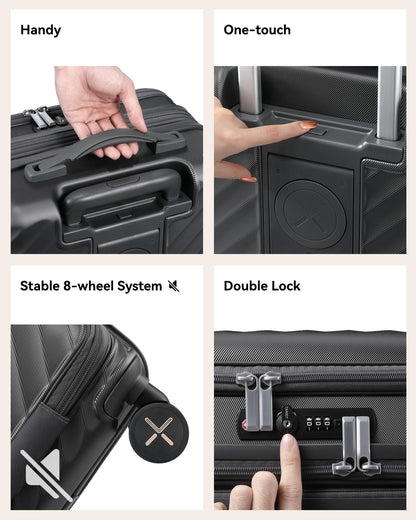 Lightweight carry-on luggage with 360° spinner wheels, TSA-approved lock, and durable polycarbonate shell for airline-compliant travel.
