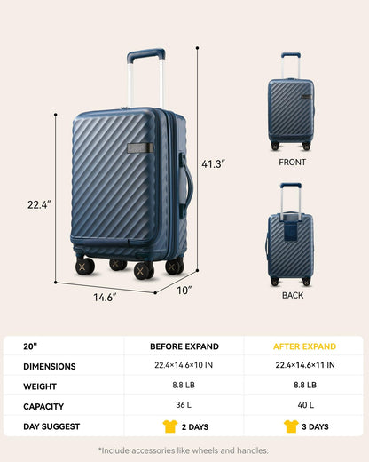 Airline-Approved Carry On Luggage Size 21x14x9 Inches, TSA-Compliant Suitcase for US Travel
