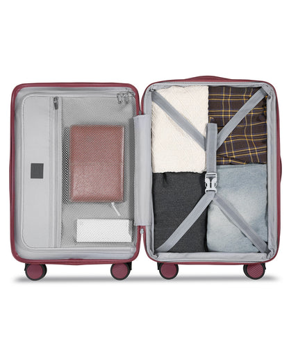 Lightweight carry-on luggage with 360° spinner wheels, TSA-approved lock, and durable polycarbonate shell for airline-compliant travel.
