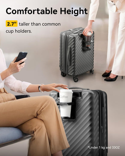 Red Carry On Luggage Cup Holder for Travel - Secure Coffee Mug Attachment at Airports & Cafes, Fits Handbags & Suitcases Conveniently

