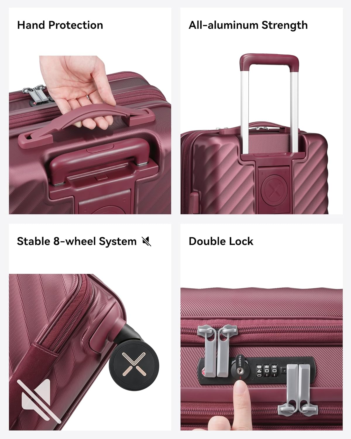 Red Lightweight carry-on luggage with 360° spinner wheels, TSA-approved lock, and durable polycarbonate shell for airline-compliant travel.
