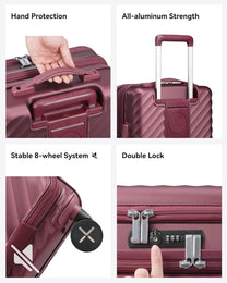 Red Lightweight carry-on luggage with 360° spinner wheels, TSA-approved lock, and durable polycarbonate shell for airline-compliant travel.
