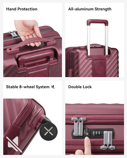 Red Lightweight carry-on luggage with 360° spinner wheels, TSA-approved lock, and durable polycarbonate shell for airline-compliant travel.
