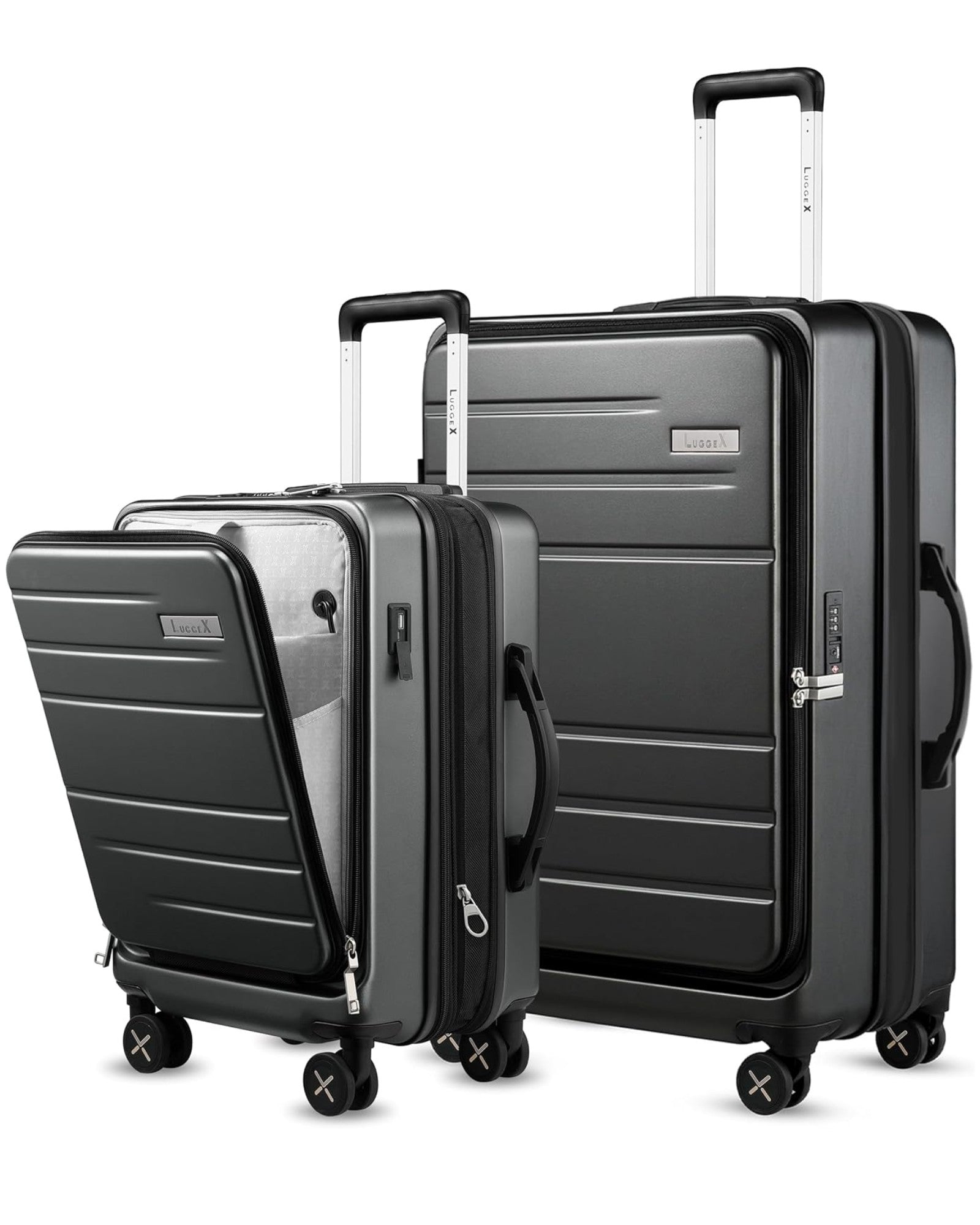 Stylish 22x14x9 Luggage Set with 100% Polycarbonate HardShell & Laptop Compartment, Fashion Design
#color_charcoal