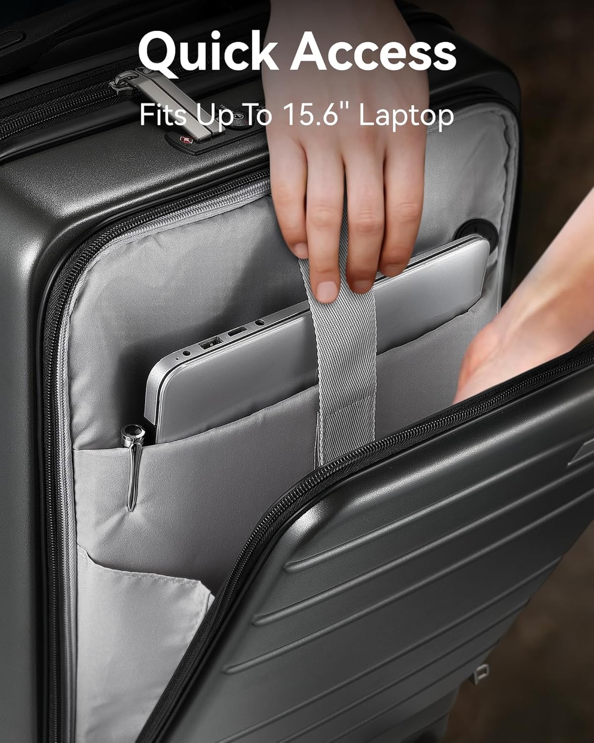 Luggage 22x14x9 with Front Pocket for Fast Laptop Access, TSA-Approved Airport Travel Essentials for Efficient Trips
#color_charcoal