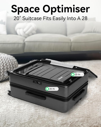 Compact 20" Luggage Set 22x14x9 with Front Pocket Organizer, FAA-Compliant Cabin Size, Space-Saving Design Fits Inside 28" Checked Bag for Efficient Travel Packing
