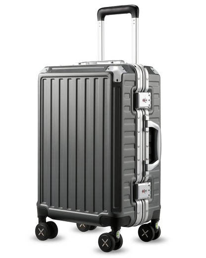 Black Aluminum Zipperless Carry-On Luggage with Reinforced Corner Protectors, Stylish Front-View Design for Modern Travel Essentials 