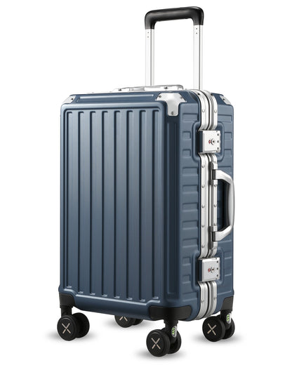 Black Aluminum Zipperless Carry-On Luggage with Reinforced Corner Protectors, Stylish Front-View Design for Modern Travel Essentials 