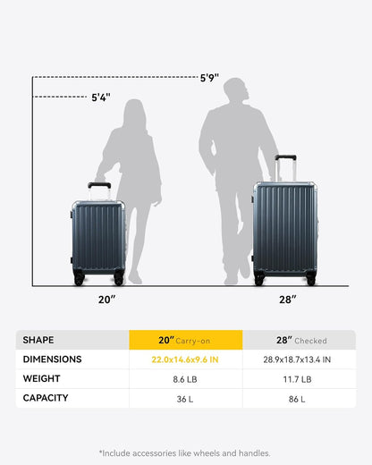 Zipperless Aluminum Carry-On Luggage - Durable Gift-Ready Travel Bag with Secure Closure & Compact Size for Effortless Trips 