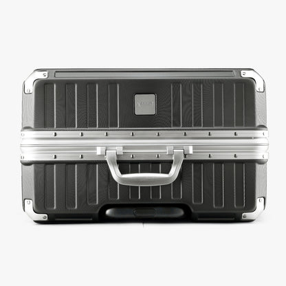 LUGGEX 24-inch aluminum frame check-in luggage suitcase bottom view with reinforced corners and side handle
 