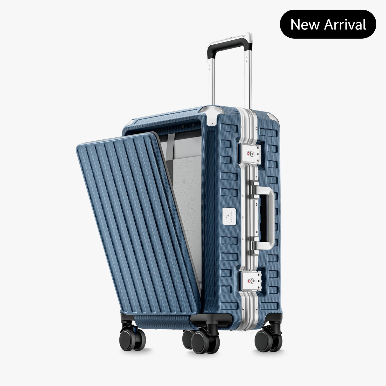 LUGGEX ZX All-in-One Carry-On in All Black — Front-Open Laptop Compartment, Aluminum Frame  #color_blue