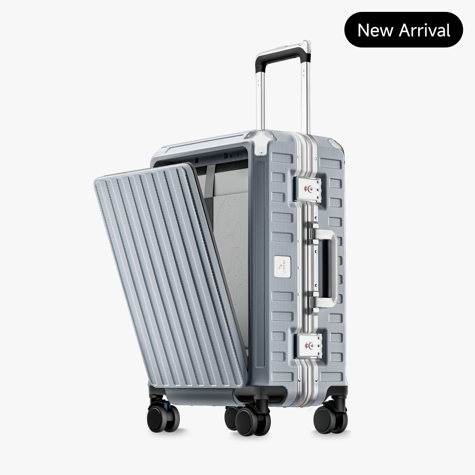 LUGGEX ZX All-in-One Carry-On in All Black — Front-Open Laptop Compartment, Aluminum Frame  #color_sliver_grey