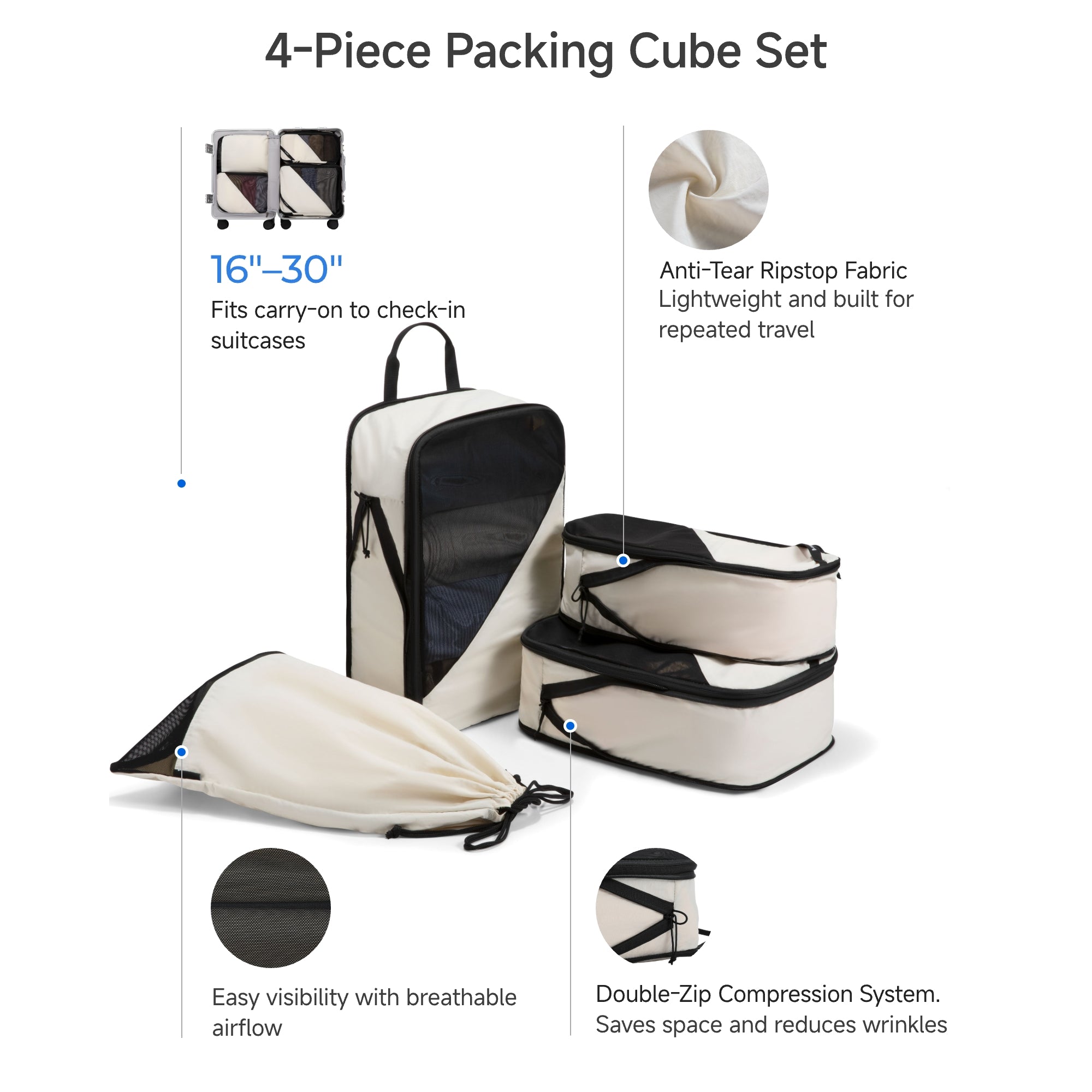 LUGGEX ZX Bigger Carry-on 21'' & Packing Cube Set | Zipperless