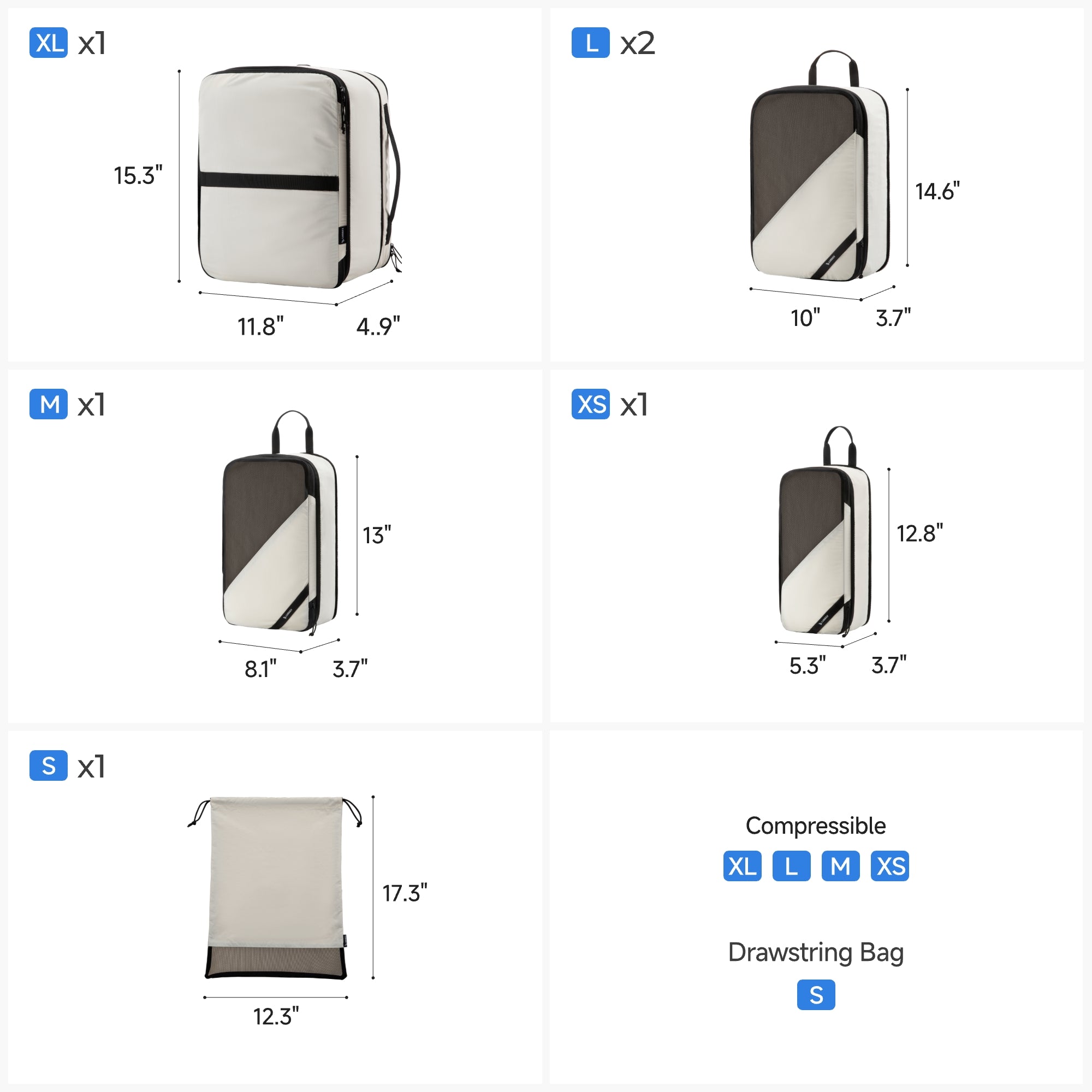 Compressible Packing Cubes (6 Pack) POX-6-Sizes