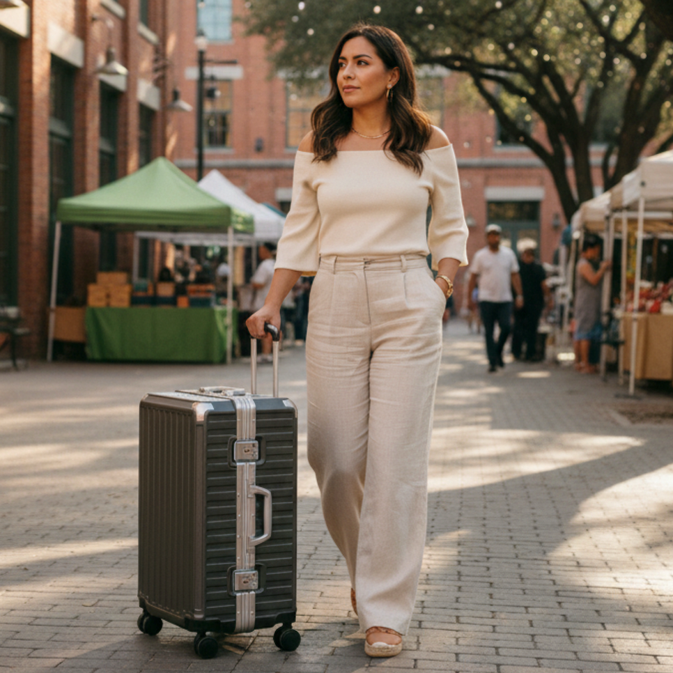 LUGGEX Zipperless aluminum 24-inch check-in luggage with reinforced corners, dual TSA-approved locks, removable privacy divider, and shock-absorbing spinner wheels. 