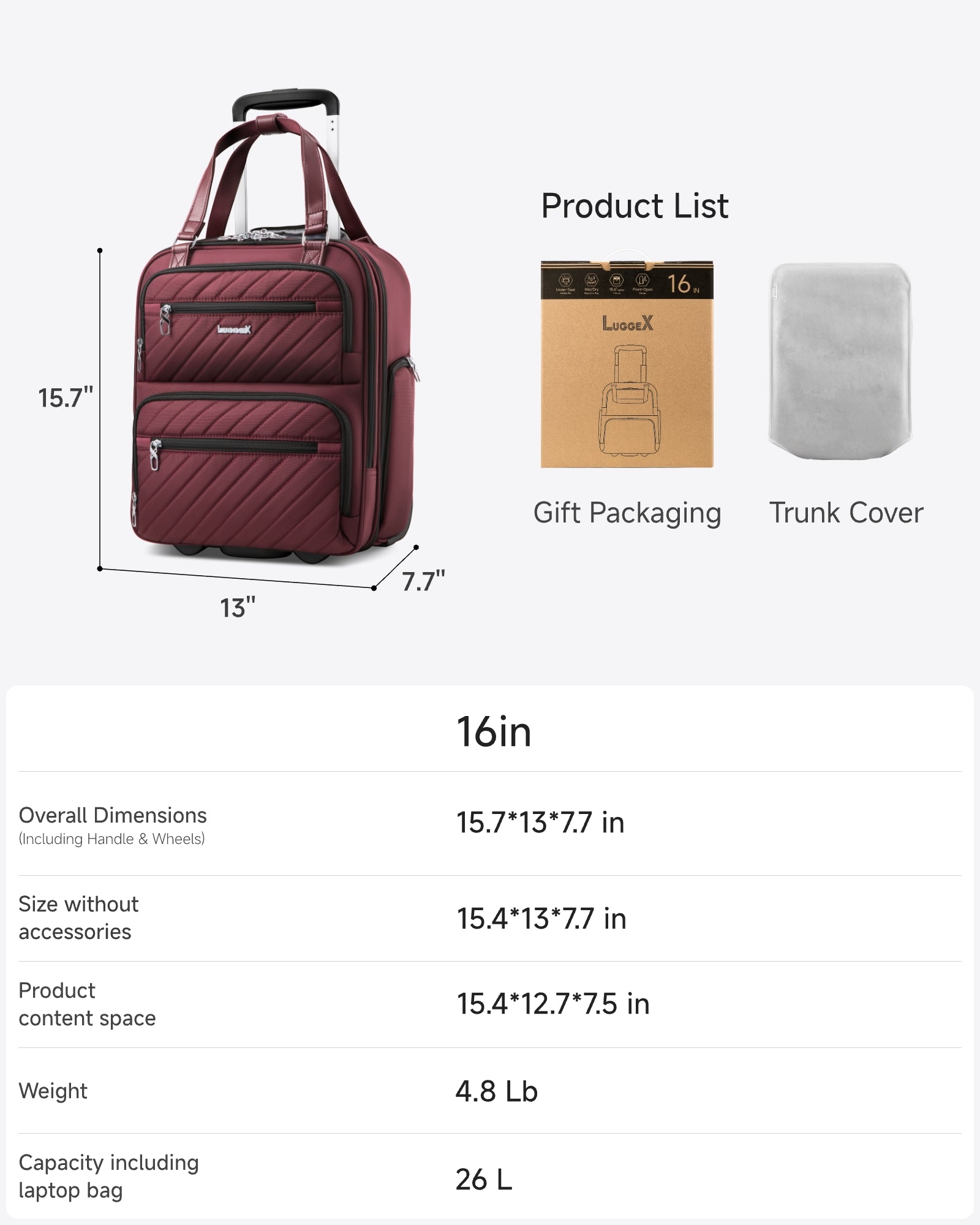 Luggex UDK Core| Underseat Carry On with Wheel | 16 Inch Dark Scarlet a589264f558dee9a84cffc0bd324be59_8a9de24c-0550-48d7-85bc-9de79866fa58