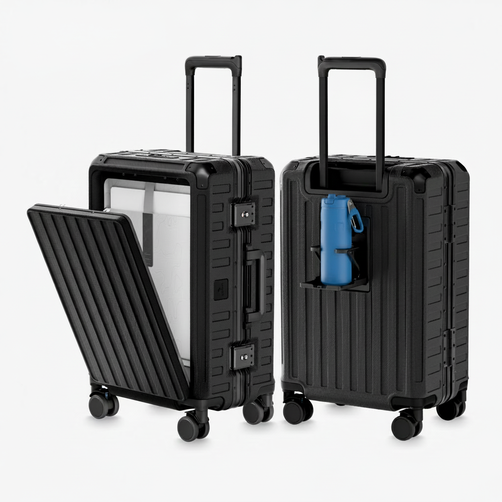 ZX All in One | Bigger Carry On | Zipperless Aluminum Frame & Front Open Black black-aluminum-carry-on-luggage_2