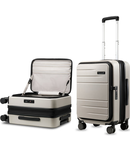 LUGGEX FLO Lite 20-inch carry-on luggage. Front-opening hard-shell design, TSA-approved lock, smooth spinner wheels, and lightweight build for smarter travel.
