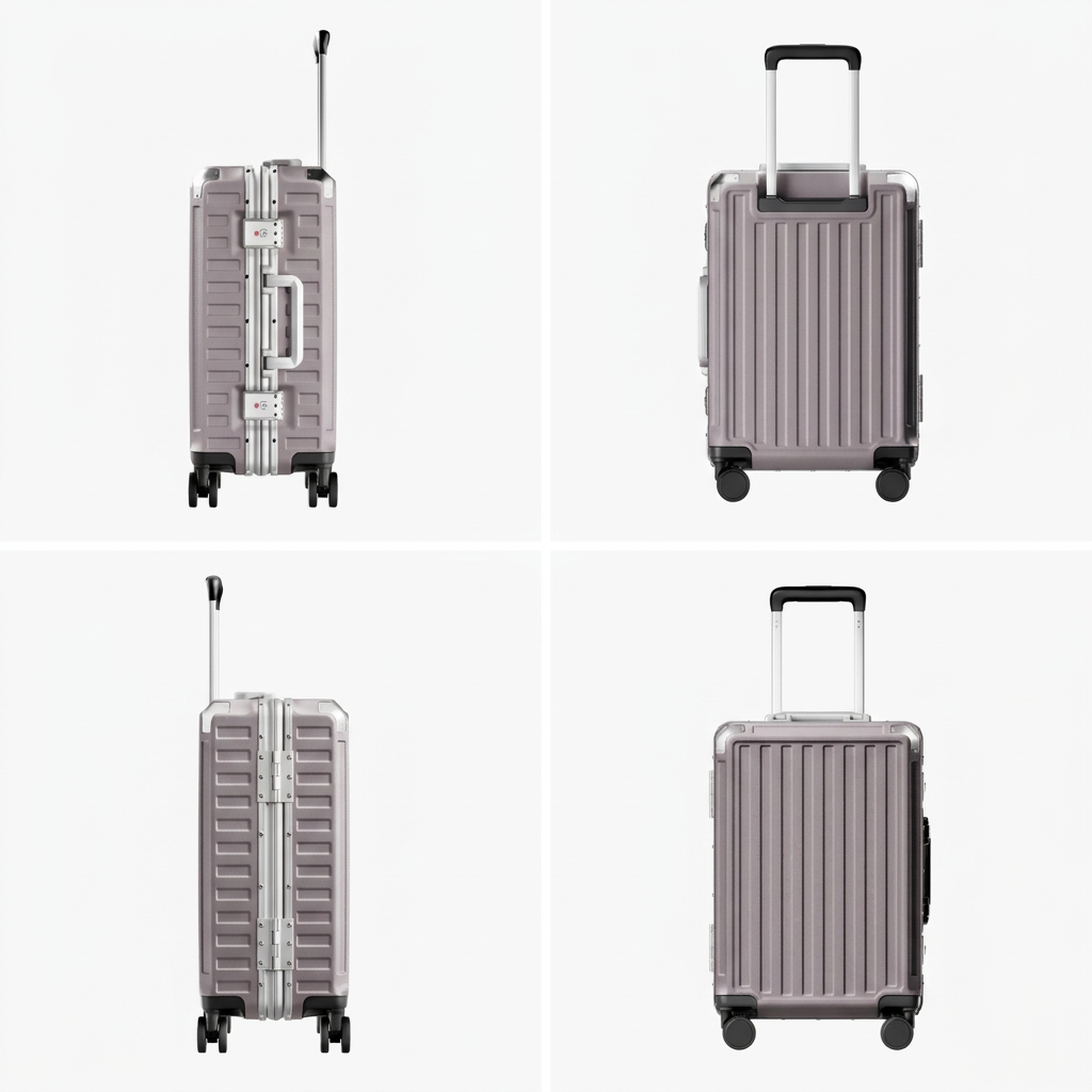 LUGGEX aluminum frame luggage suitcase set, 20-inch carry-on and 28-inch checked luggage back view with telescopic handle and spinner wheels
