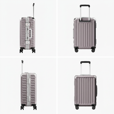 LUGGEX aluminum frame luggage suitcase set, 20-inch carry-on and 28-inch checked luggage back view with telescopic handle and spinner wheels
