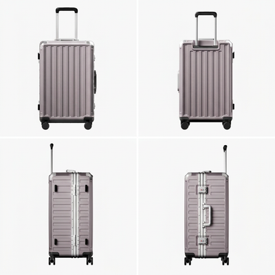 LUGGEX aluminum frame luggage suitcase set, 20-inch carry-on and 28-inch checked luggage back view with telescopic handle and spinner wheels
