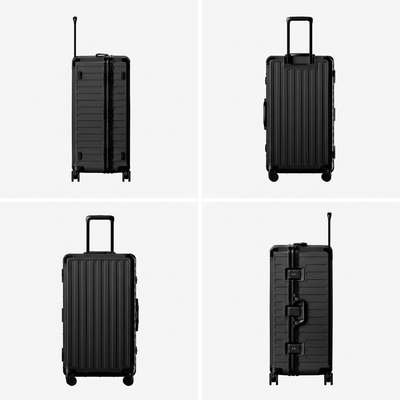 100% polycarbonate hard shell, and reinforced aluminum frame for durable protection and long-term travel use. #3:7 Trunk Structure for Deep Packing
The LUGGEX zipperless aluminum-frame 30-inch check-in suitcase with 100% polycarbonate hard shell, concentrates most of its capacity on the deeper main side, making bulky items easier to pack for extended trips.
#color_black 