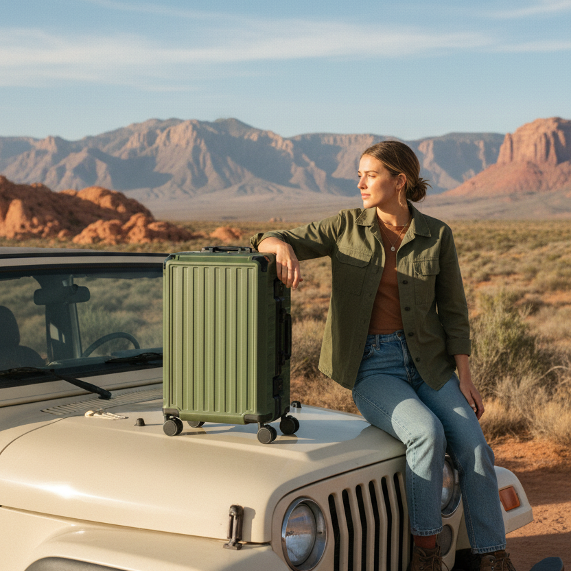 ZX Bigger Carry-on 21'' & Packing Cube Set | Zipperless Aluminum Frame, TSA Lock） Olive-green image_23