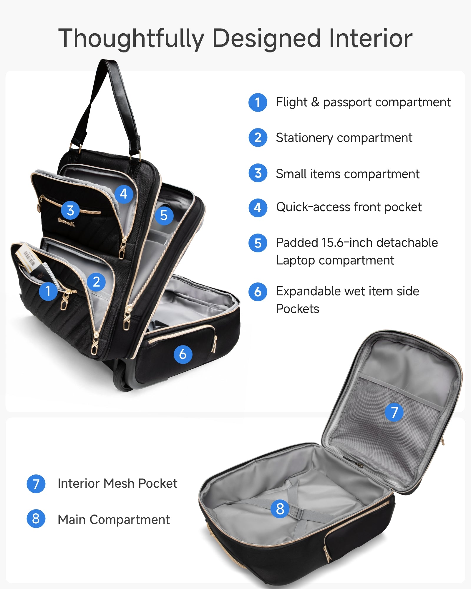 Luggex Underseat Carry On | Lightweight & Perfect for Short Trips (16 Inch) 16-Inch Cream White
