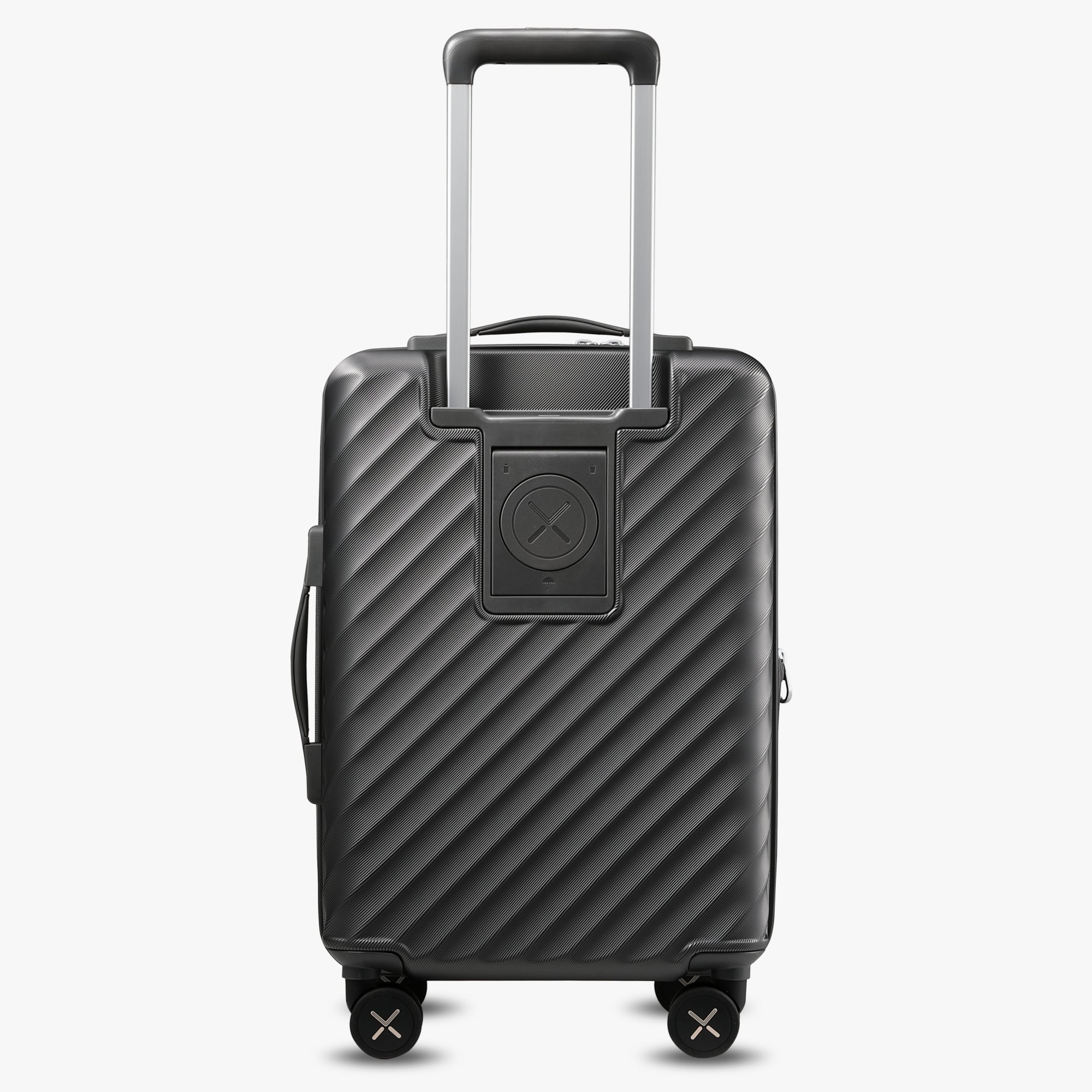 Front-open carry-on luggage with cup holder back view #show