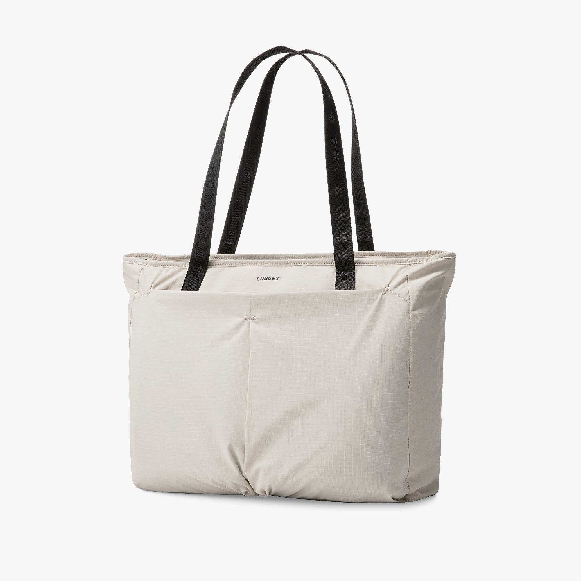 LUGGEX 15.6” black structured laptop tote bag with top carry handles, front view. #show #color_beign